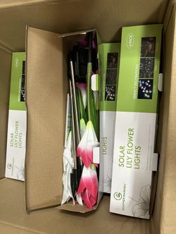 KOOPER Outdoor Solar Lights, 4 Pack Solar Garden Lights with Bigger Lily Flowers, Waterproof 7 Color Changing Solar Lights Outdoor - Bigger Solar Pane