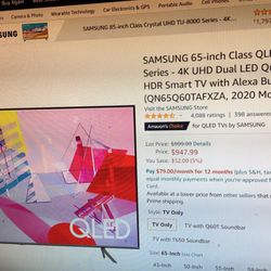 Brand New Samsung 65” Inch QLED 4K Smart Tv