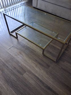 2 Tier Gold Frame Glass Coffee Table