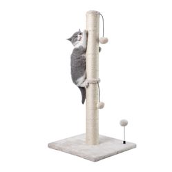 34-Inch Premium Tall Sisal Cat Scratching Post-Kitten Scratcher w/Hanging Ball Toy-Indoor Kitties