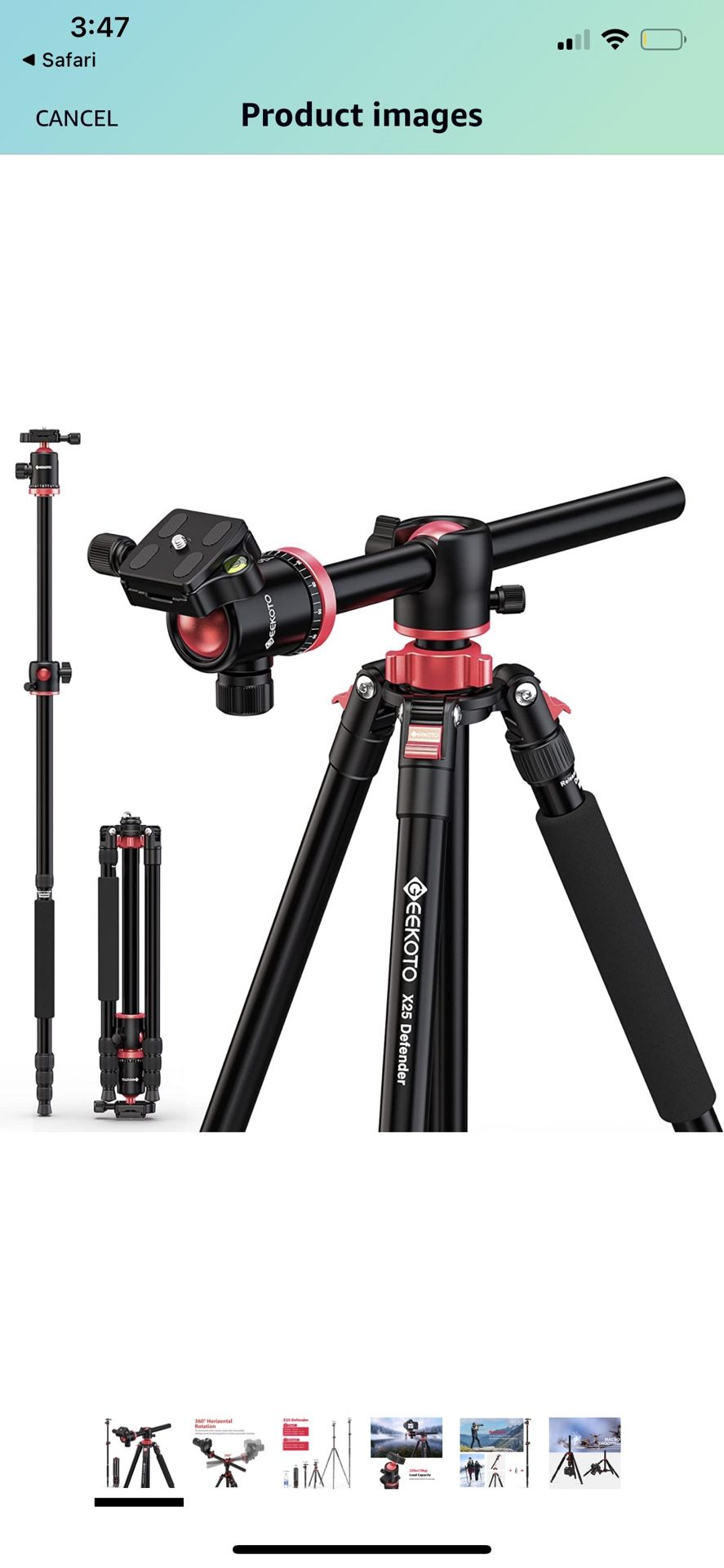 GEEKOTO Camera Tripod, Tripod for DSLR Camera, Aluminum Tripod with 360-Degree Ball Head and Rotatable Center Column, Bag,Video Camcorder Tripod,75-In