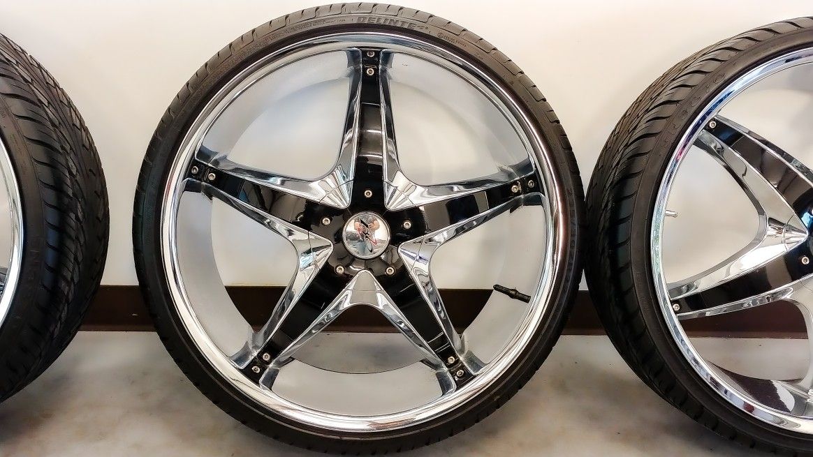 4 LIKE-NEW BZO King Lip 22 inch CHROME rims ***WITH NEW TIRES***