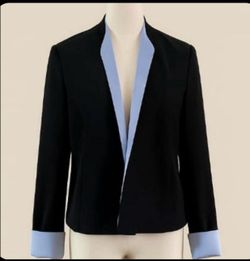 TEDDI PETITE, Women's Black Blazer With Light Blue Cuff, Size: 8.