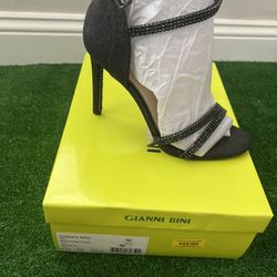 Gianni Bini Maycie Two Black Ankle Wrap Sandal/Heel 