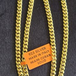 14K GOLD OVER SOLID SILVER MIAMI CUBAN CHAIN 24" 5MM 