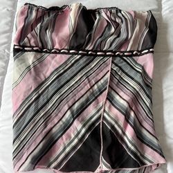 Blush & Black Sheer Striped Lace-Trim Strapless Top 💗 - Size Small