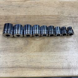 Snap On 9pc 3/8" Drive 12-Point SAE Flank Drive Shallow Socket Set 3/8 Thru 7/8