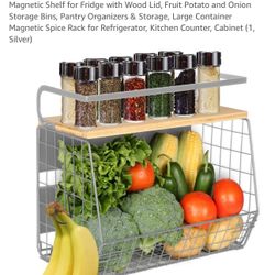 Magnetic Shelf for Fridge with Wood Lid, Fruit Potato and Onion Storage Bins, Pantry Organizers & Storage, Large Container Magnetic Spice Rack for Ref