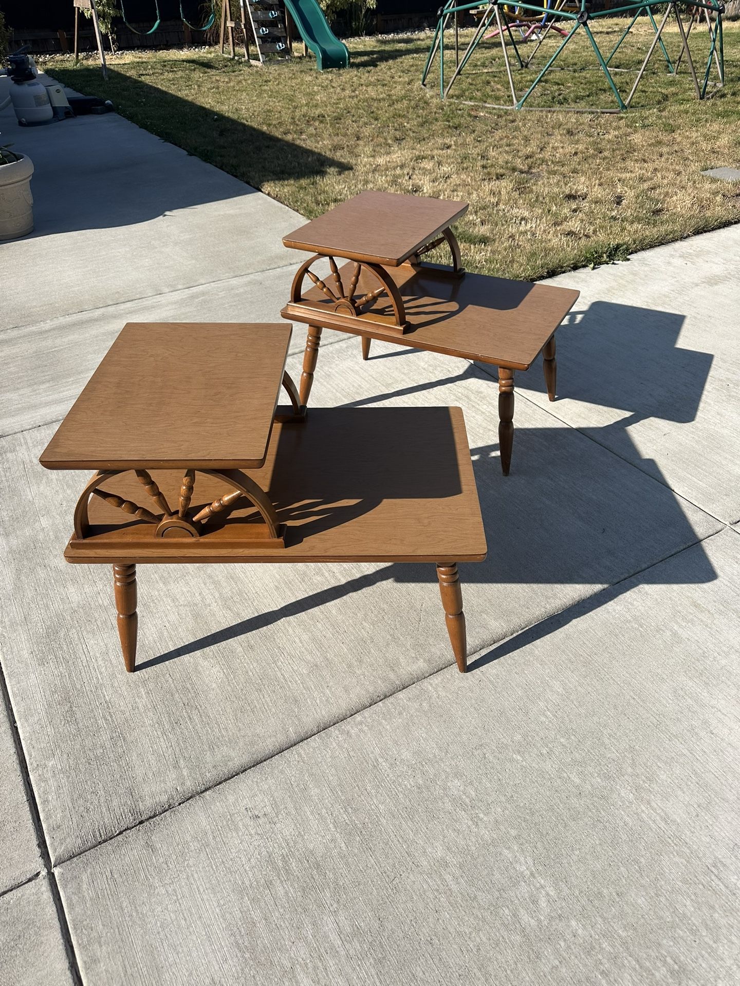 Vintage Wagon Wheel End Tables - Set Of 2 - MCM