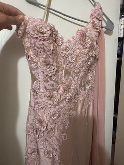 Pink Floral Lace Embroidered Formal Gown