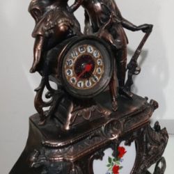 Vintage Copper Clock Sculpture - Hunter & Lady 17"×15" ×6" - EB