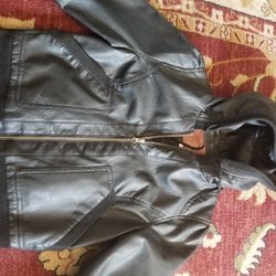 Junior Girls Hooded Leather Jacket Size Large