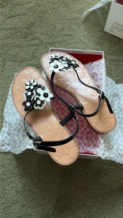 COACH Roseann Black Sandals With Black/White Flowers