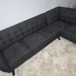 Mid Century Modern Style Ash black 2 Piece Tuffted Sectional Sofa