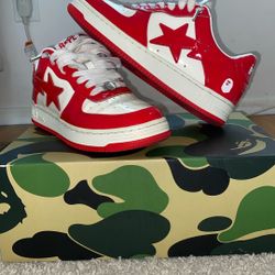 A Bathing Ape Bape Sta Patent Leather White Red  (2023)