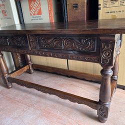 Gorgeous Solid Wood Antique Entry Table/sideboard With Two Drawers