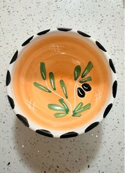 Made in Italy Hand Painted Ceramic Bowl Olive Branch Polka Dot Mediterranean