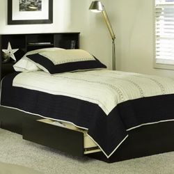 Twin Bed, Twin Mates Bed, Cinamon Cherry , W Drawers And Bookcase headboard 