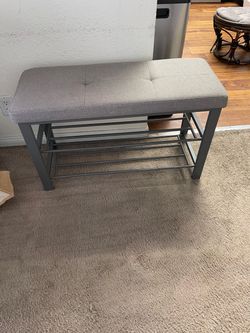 Grey Bench with two tier shoe racks beneath