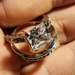 Gorgeous Princess Cut Woman Wedding Engagement Promises Rings Sets Sizes 5.0 