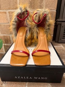 Azalea Wang Arette Red Fox Faux Fur Heeled Sandals US 10 NEW IN BOX