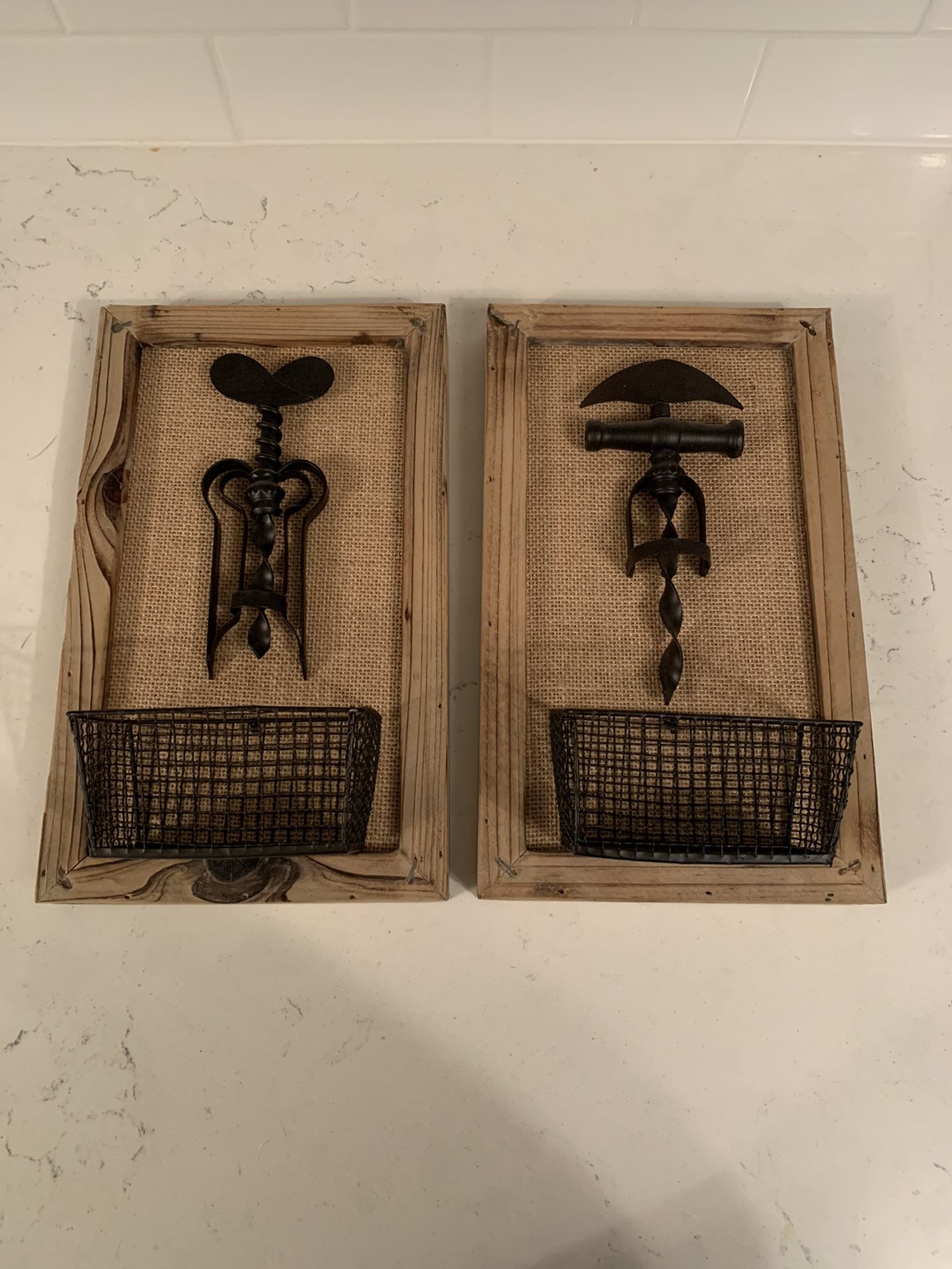 Set of wine opener art pieces with baskets for corks