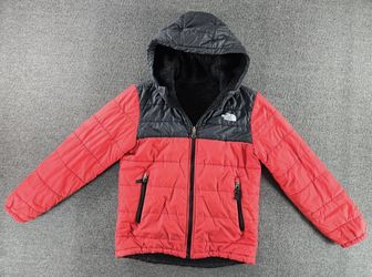 The North Face Jacket Boys Medium 10-12 Full Zip Black Red Hooded Reversible