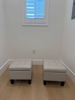 Bettie Cream Faux Leather Storage Ottoman Set