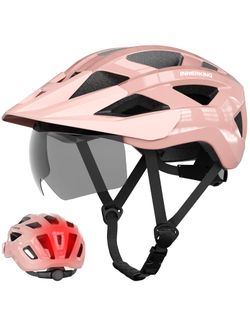 Lightweight Mountain Bicycle Helmet with USB Rechargeable Rear Light Detachable Magnetic Goggles