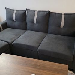 Gray Sectional Sofa with Ottoman