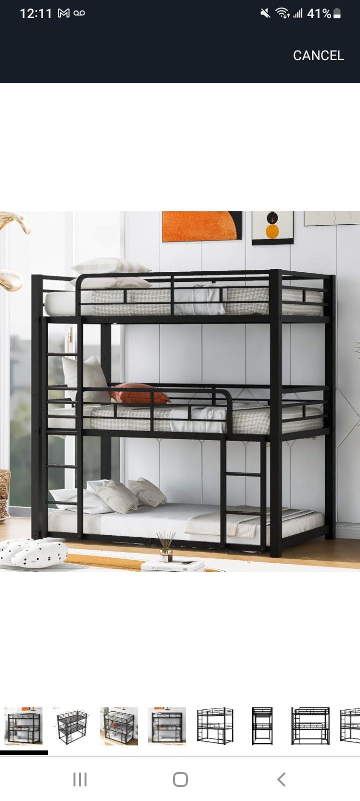 Black Metal Triple Twin Over Twin Over Twin Bunk Bed
