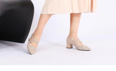 Women's Knit Pumps Closed Toe Low Chunky Block Heels