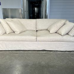 Like New Restoration Hardware Belgian Slope Arm Classic Slipcover Sofa