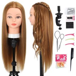 Opini Mannequin Head With 80% Human Hair - Straight, 26"-28" Doll Head For Cosmetology & Hairdresser (#27 Light Brown) 