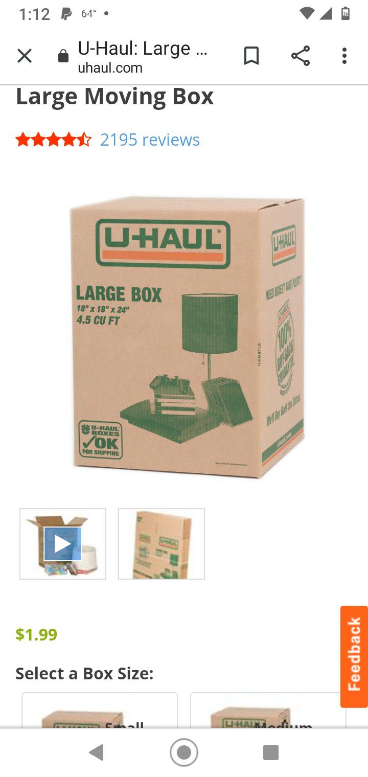 Large Moving Boxes not uhaul