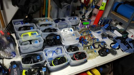 Scuba and snorkeling diving masks and snorkels