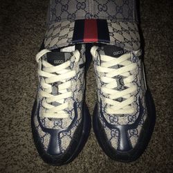 Gucci Rython Beige Blue Sneakers ~ Gucci Hat