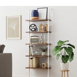 Oak/White 5-Shelf Tall Ladder Bookcase Wall Mount Bookshelf Matte White Metal Frame

☆ BY NATHAN JAMES