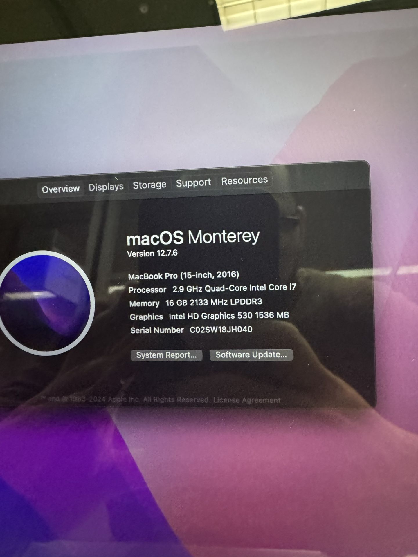 MacBook Pro 2016 15-inch 2.9 GHz Intel Core i7