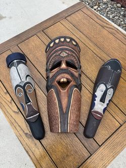 Tiki/African Wooden Masks Wall Mount (Middle Is sold)