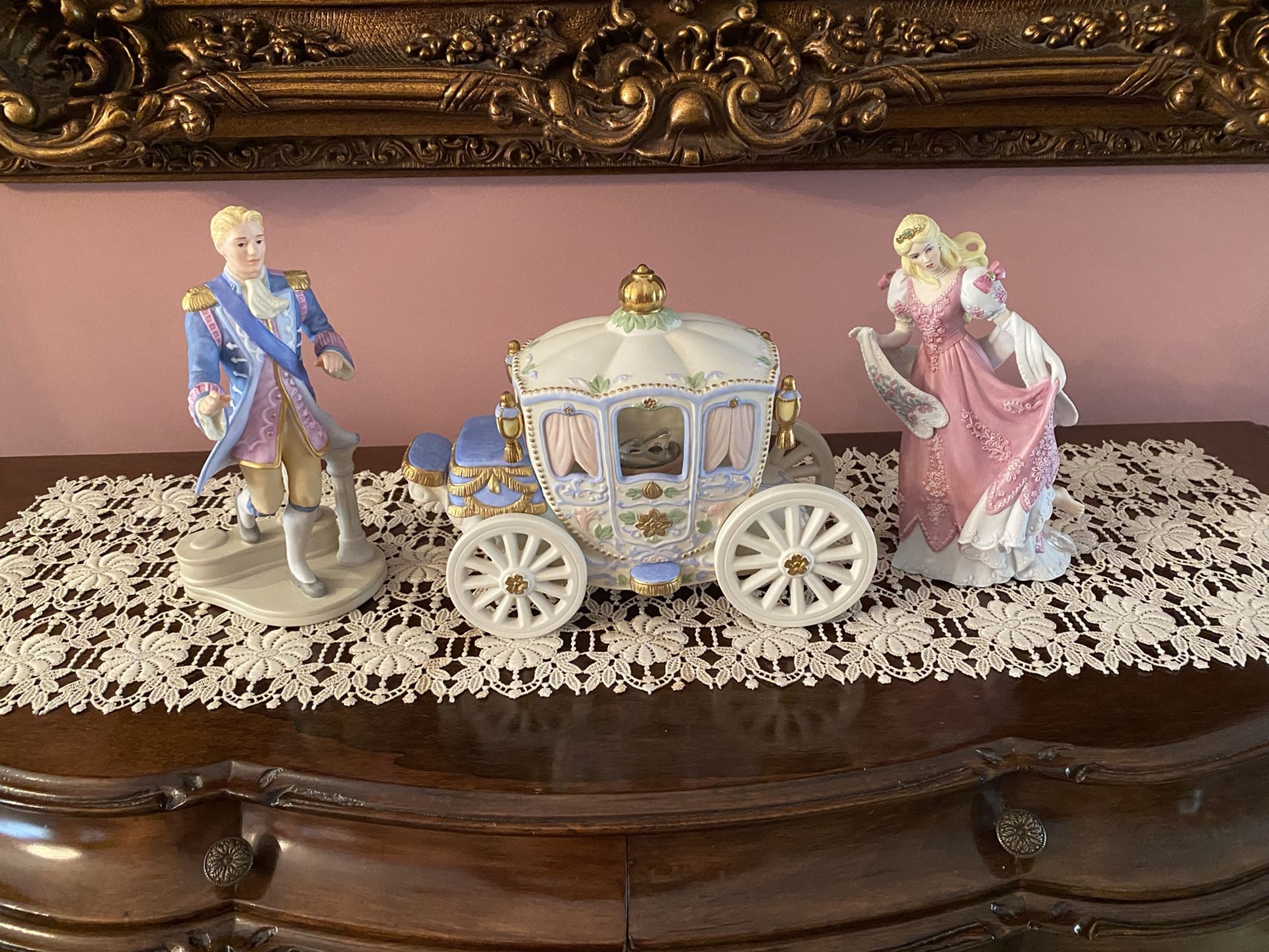 Lenox Collections “ Cinderella ,Prince Charming & Cinderella’s Enchanted  Carriage “. The sculpture Is Crafted  of fine bisque  Porcelain ,