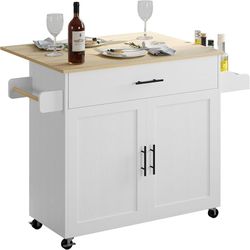 Rolling Kitchen Island Table on Wheels with Drop Leaf