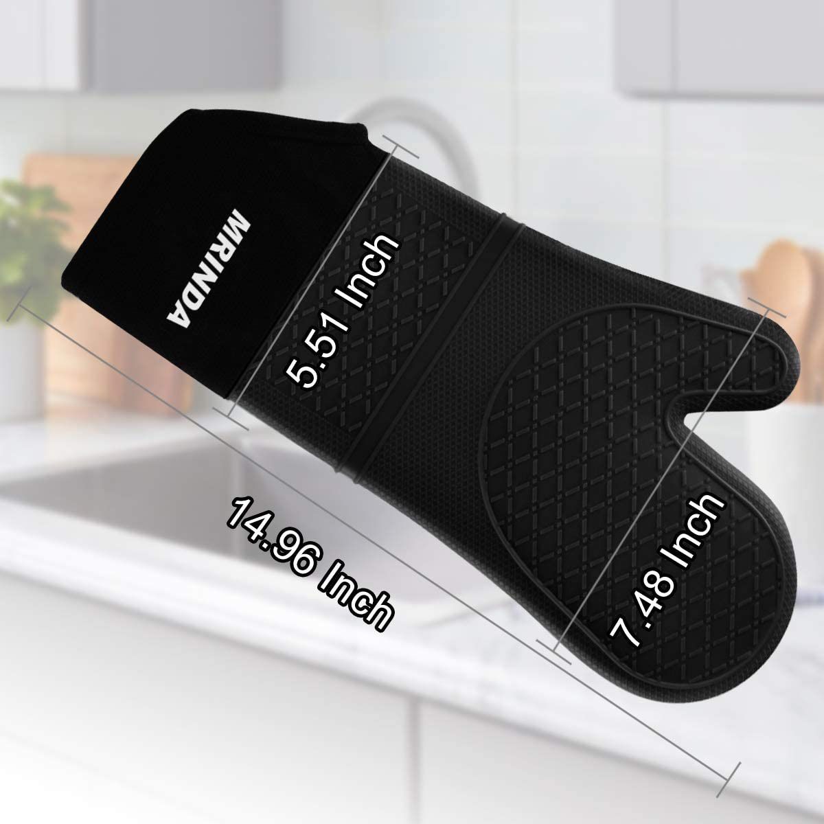 Oven Mitts Professional Silicone Kitchen Gloves Heavy Duty Cooking Hot Mitt Heat Resistant Oven Gloves with Non-Slip Surface (Black)