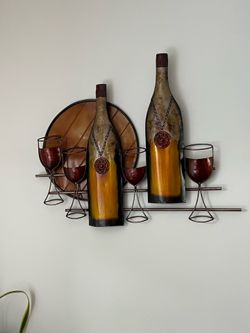 Metal Wine Bottle and Glass Wall Art