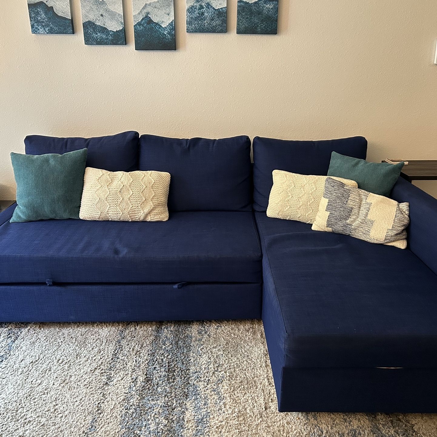 Blue IKEA Couch With Sleeper Pullout