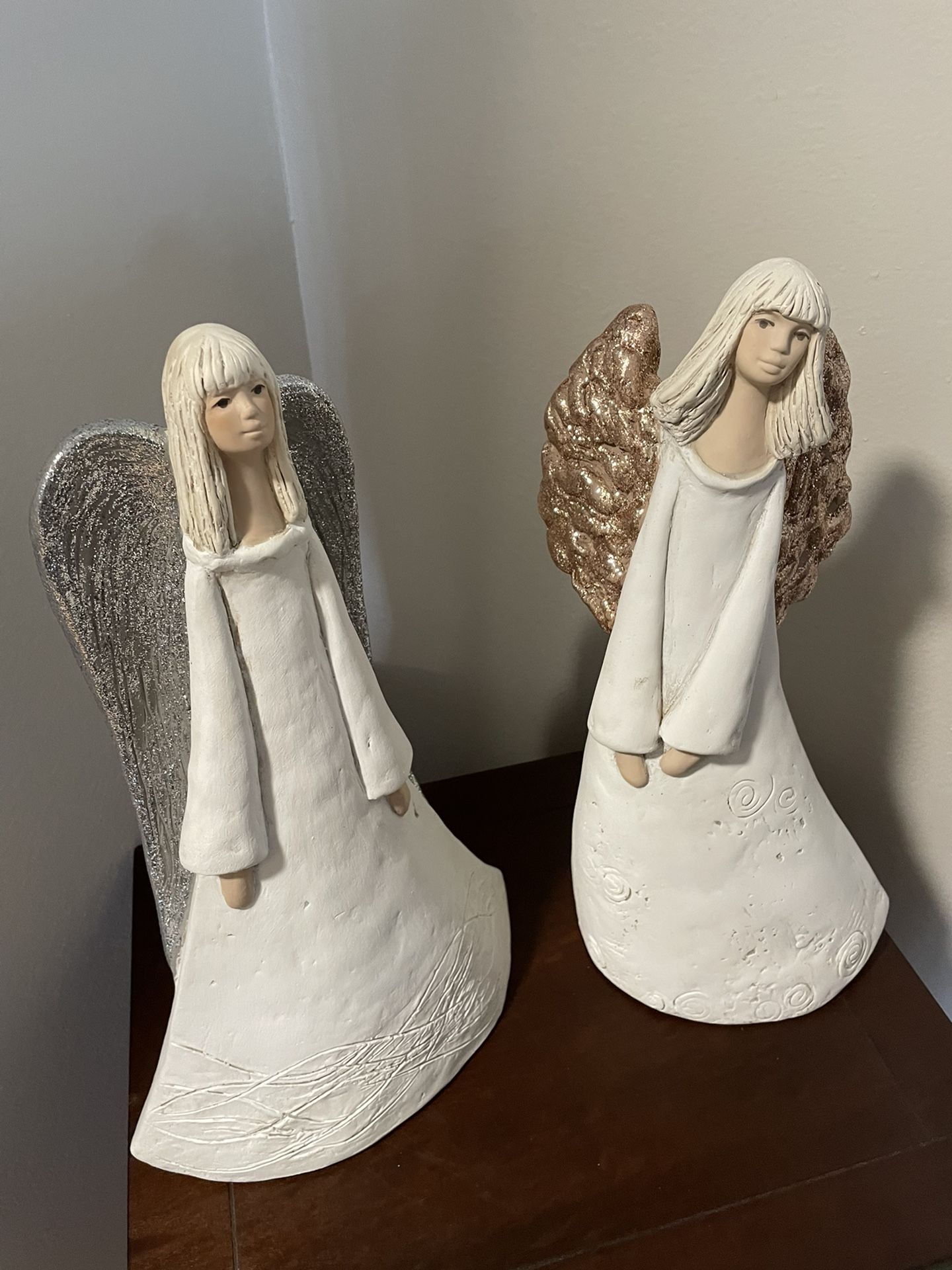 SET OF 2 HANDMADE POLISH CHRISTMAS CLAY POTTERY ANGELS BY VIVARTIS