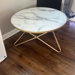 Gold And White Faux Granite Table, 31.5 Width