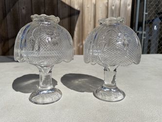 Two Clear Candleholders 