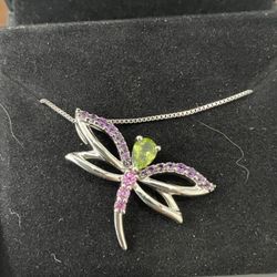 Kay Jewelers Sterling Silver Dragonfly Necklace with Peridot Amethyst Sapphire