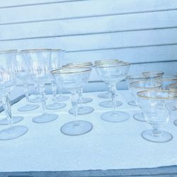 Vintage Crystal Gold-Rimmed Glasses